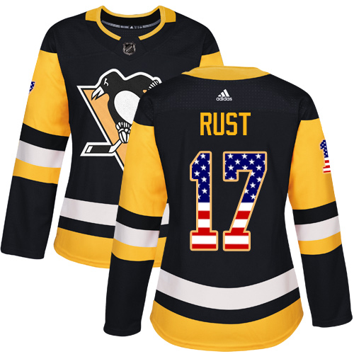 Adidas Penguins #17 Bryan Rust Black Home Authentic USA Flag Women's Stitched NHL Jersey - Click Image to Close